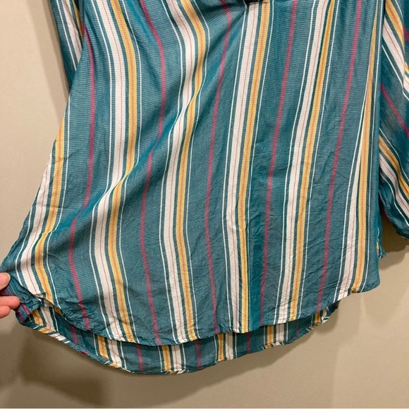 Anthropologie Byron Blouse Size Small Teal Green Striped Puff Sleeve Loose Fit - Picture 6 of 12